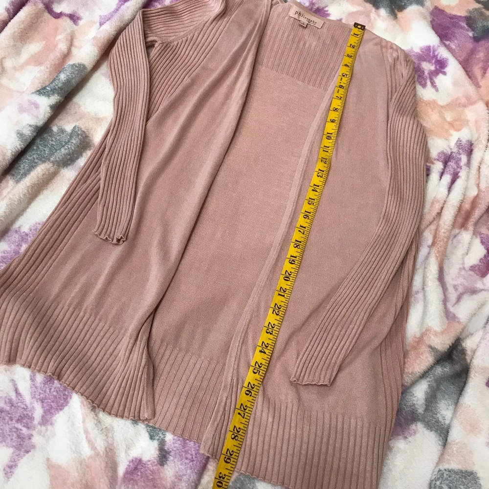 🫶 Philosophy Ribbed Trim Lightweight Blush Pink Open Front Cardigan Small - Picture 8 of 8